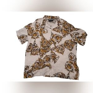VERSACE JEANS COUTURE White Regalia Baroque Short Sleeve Button Down Shirt